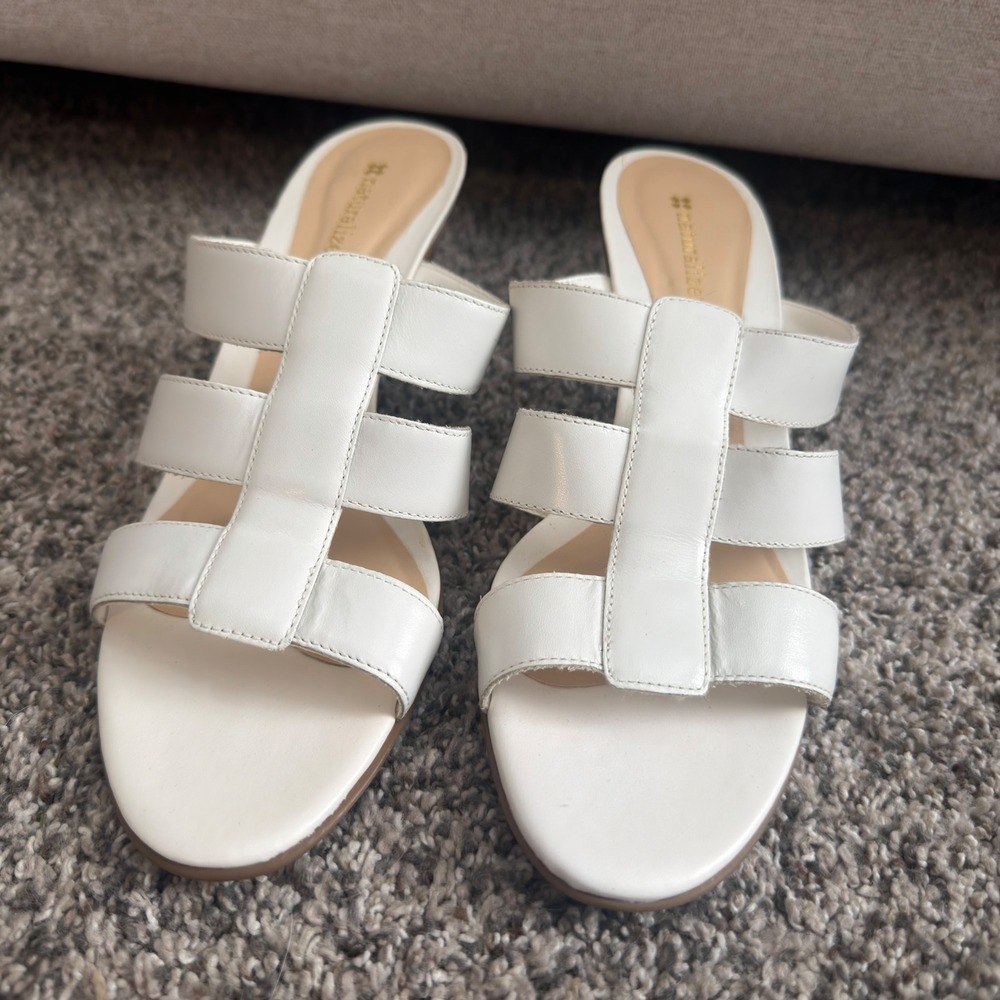 Naturalizer Womens White Leather Strappy Mule Kitten Heels Size 9M 215NM93